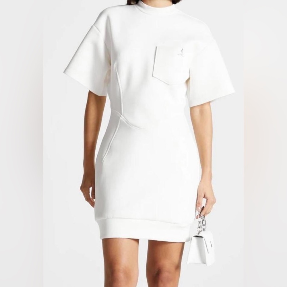 Manière De Voir EUC Size 4 Creamy White Short Sleeve Eiffel Tower Emblem Dress - Picture 4 of 10